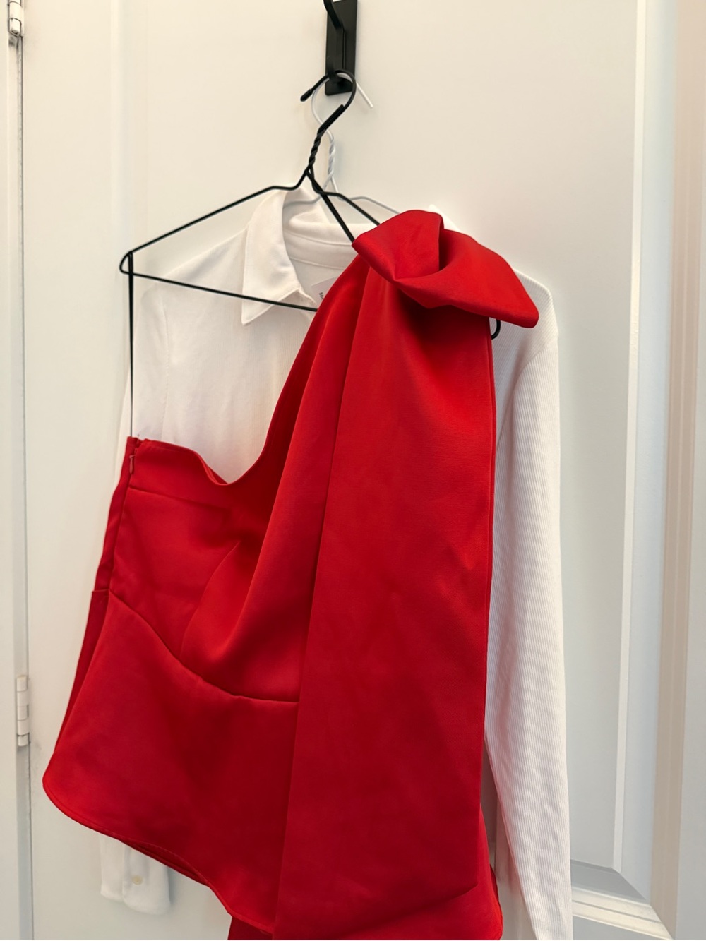 Red One-Shoulder Bow Detail Top